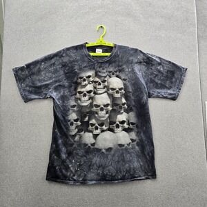 Skull Men Shirt 2XL Black Tie Dye Skulls Y2K Grunge Hip Hop Short Sleeve Logo